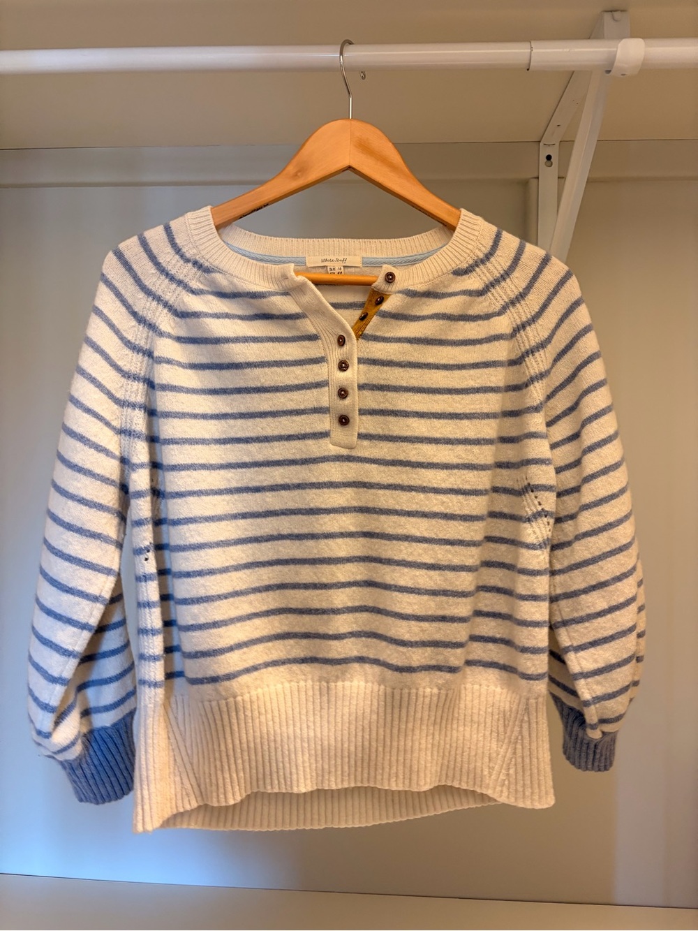 Striped Cream & Light Blue Henley Sweater - Women